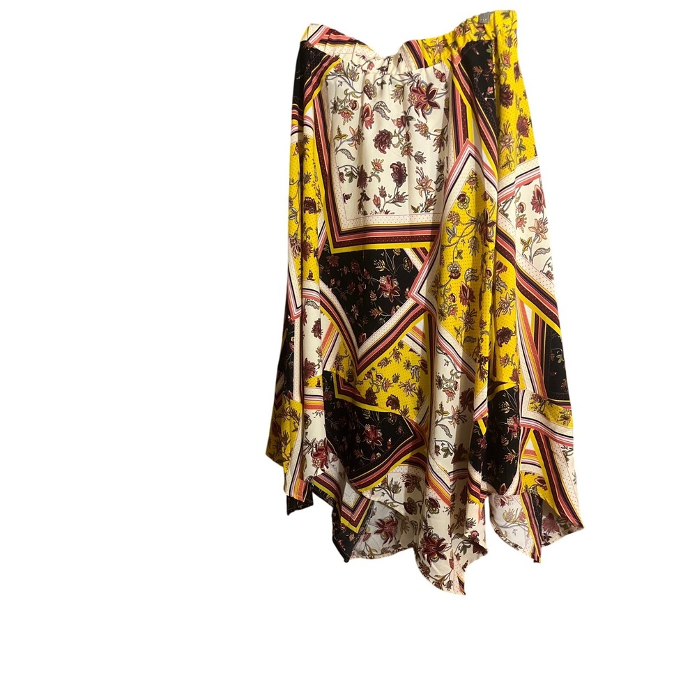 Marc New York Andrew Marc Yellow Floral Scarf Print Handkerchief‎ Hem Skirt XL